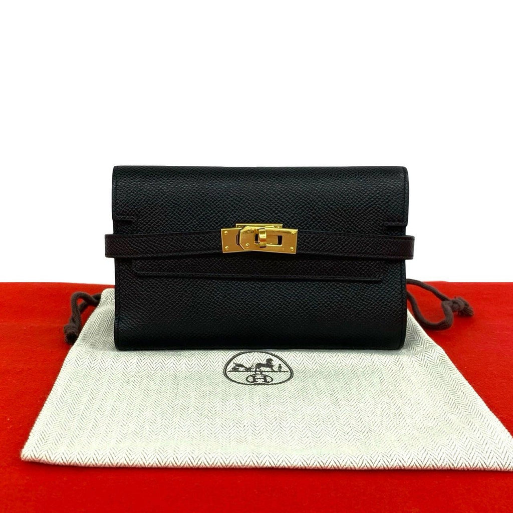 Hermes Kelly Wallet Medium Veau Epsom Trifold Black