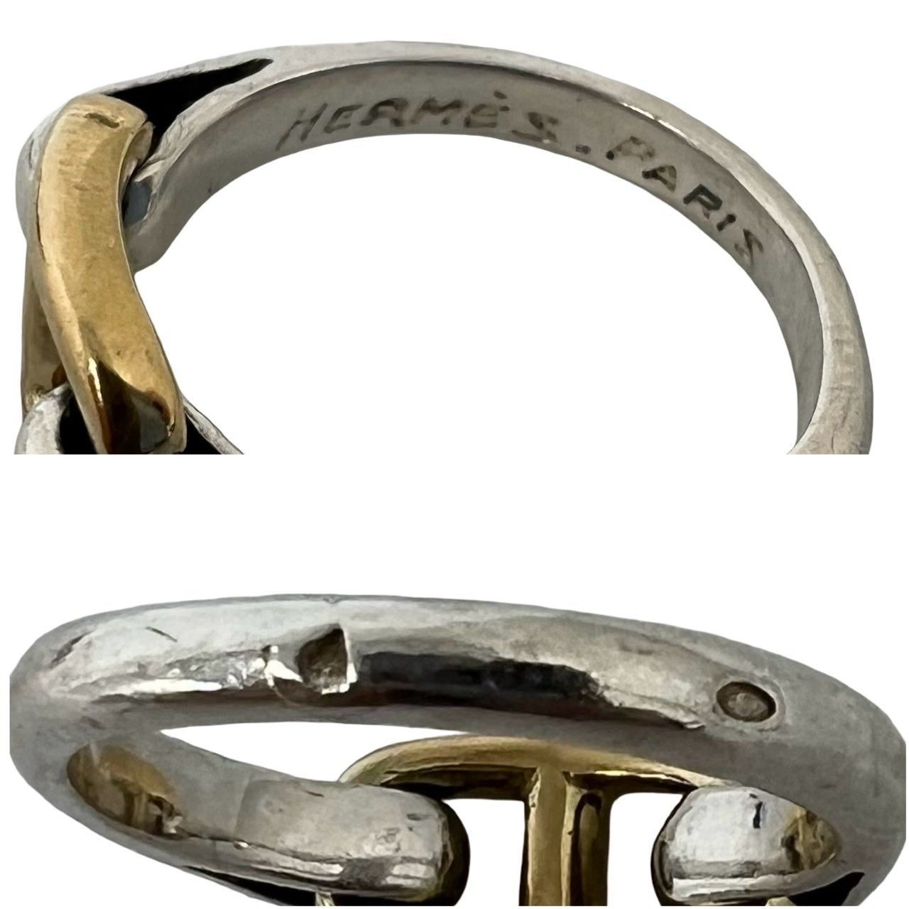 Hermes Vintage Chaine D'ancre Ring Silver Yellow Gold — view 3