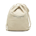 Saint Laurent Logo Drawstring Shoulder Bag Chain Ivory Beige Leather