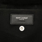 Saint Laurent Logo Drawstring Shoulder Bag Chain Ivory Beige Leather — view 5