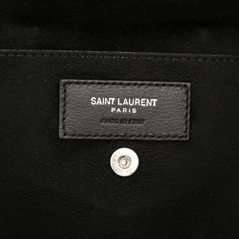 Saint Laurent Logo Drawstring Shoulder Bag Chain Ivory Beige Leather — view 5