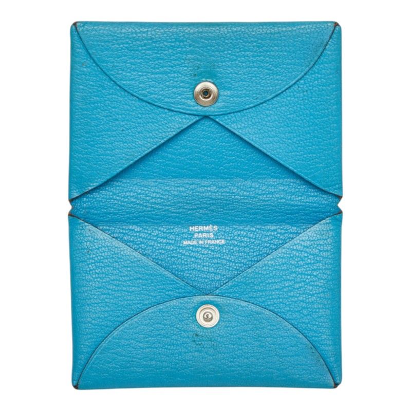 Hermes Calvi Card Case Business Blue Leather — view 6
