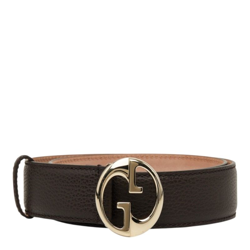 Gucci GG Logo Buckle Belt Brown Gold Leather