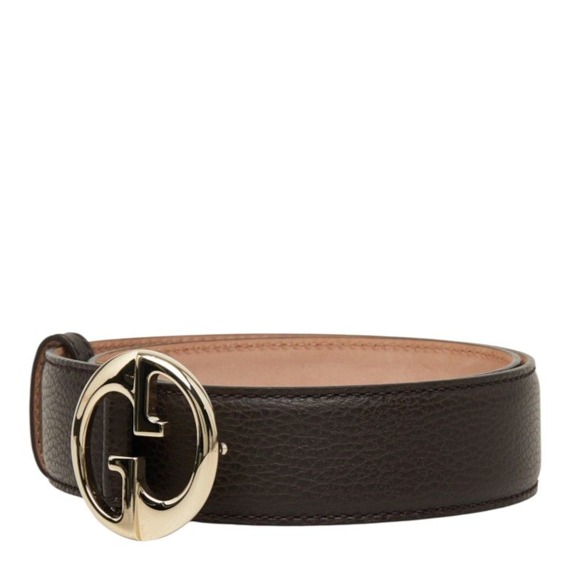 Gucci GG Logo Buckle Belt Brown Gold Leather — view 2