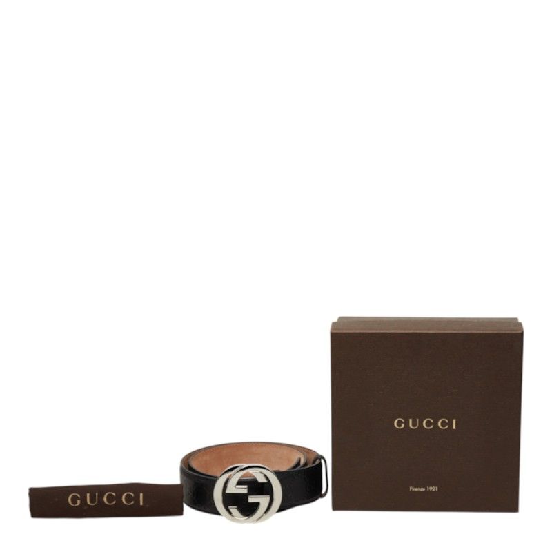 Gucci Guccissima Interlocking G GG Buckle Belt Black Leather — view 6