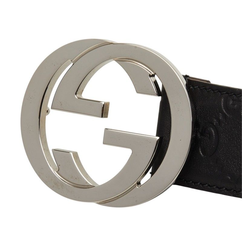 Gucci Guccissima Interlocking G GG Buckle Belt Black Leather — view 4