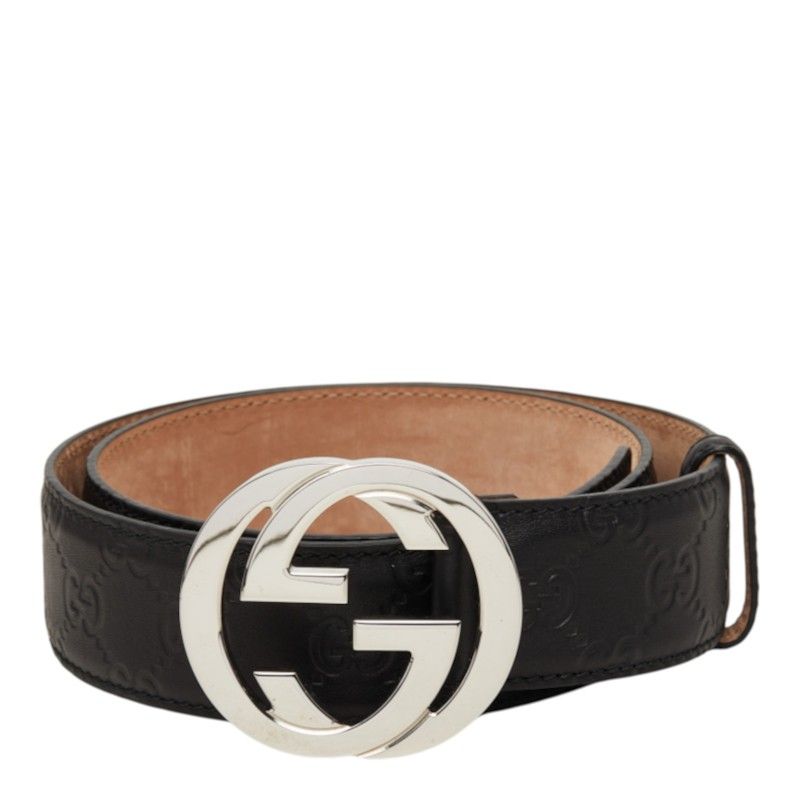 Gucci Guccissima Interlocking G GG Buckle Belt Black Leather