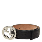 Gucci Guccissima Interlocking G GG Buckle Belt Black Leather — view 2