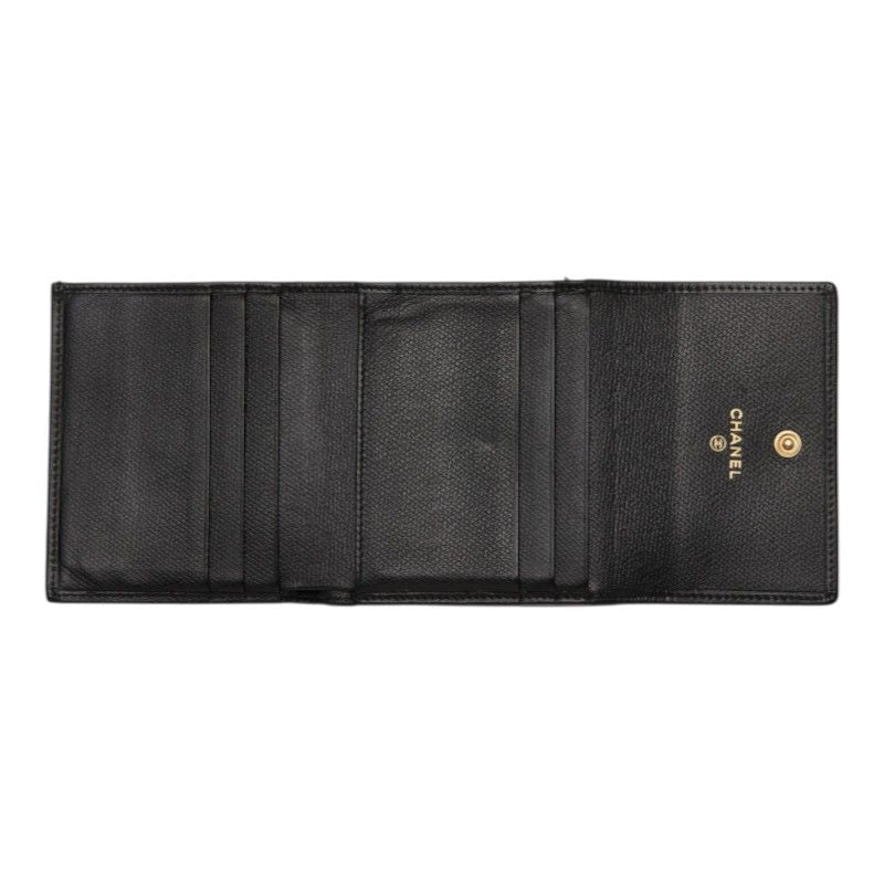 Chanel CC Logo Bifold Wallet Black Gold Leather — view 6