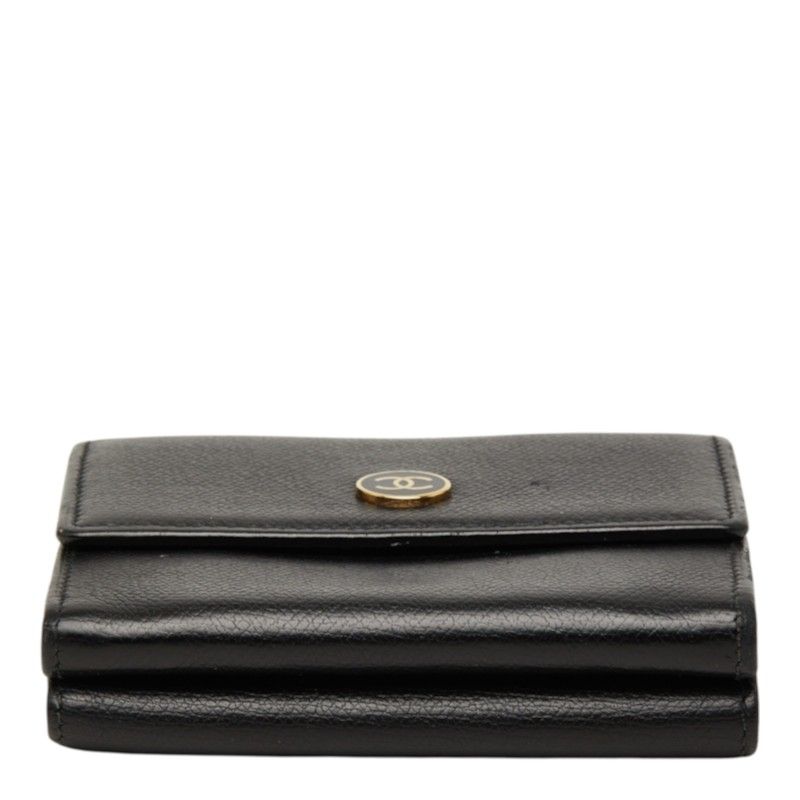 Chanel CC Logo Bifold Wallet Black Gold Leather — view 3