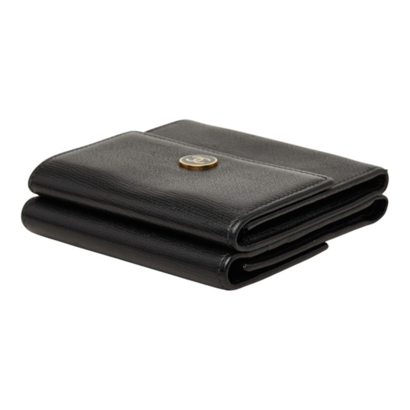 Chanel CC Logo Bifold Wallet Black Gold Leather — view 5