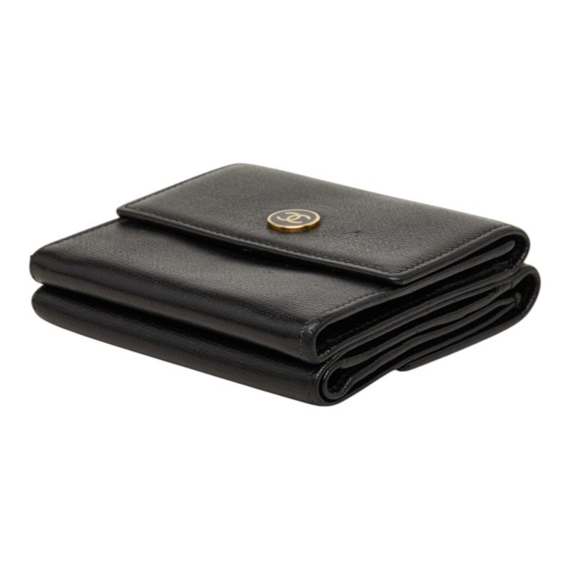 Chanel CC Logo Bifold Wallet Black Gold Leather — view 4