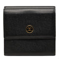 Chanel CC Logo Bifold Wallet Black Gold Leather