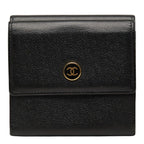 Chanel CC Logo Bifold Wallet Black Gold Leather