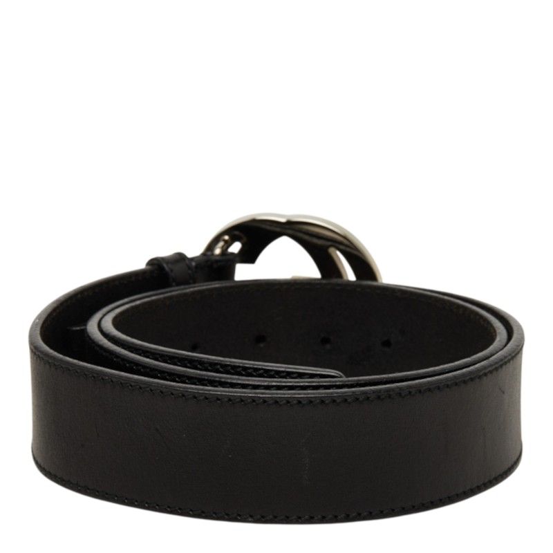 Gucci Interlocking G GG Logo Buckle Belt Black Silver Leather — view 3