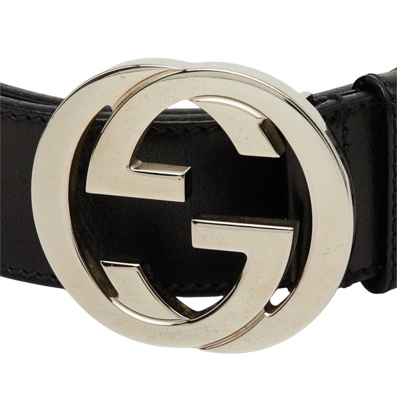 Gucci Interlocking G GG Logo Buckle Belt Black Silver Leather — view 5