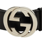 Gucci Interlocking G GG Logo Buckle Belt Black Silver Leather — view 5