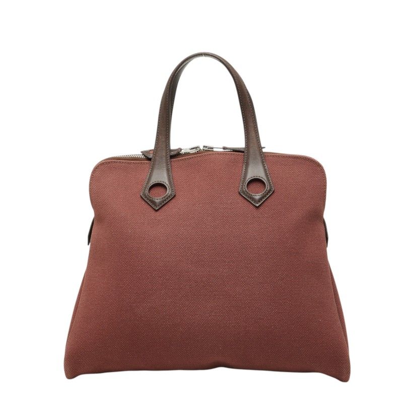 Hermes Sac Ybou PM Tote Bag Wine Red Brown Toile H Leather