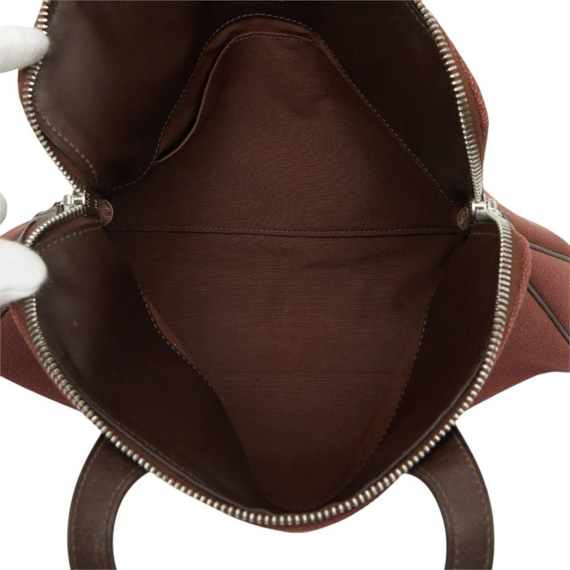 Hermes Sac Ybou PM Tote Bag Wine Red Brown Toile H Leather — view 8
