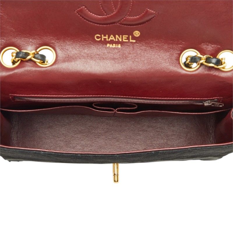 Chanel Vintage Quilted CC Logo Chain Shoulder Bag Black Gold Cotton Leather — view 4