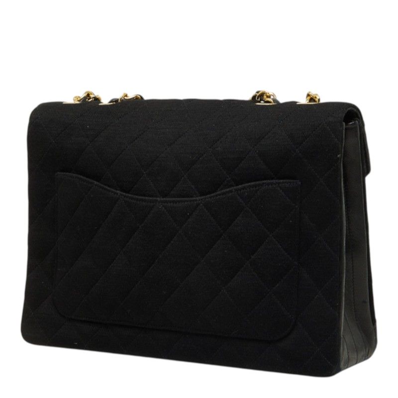 Chanel Vintage Quilted CC Logo Chain Shoulder Bag Black Gold Cotton Leather — view 2