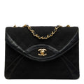 Chanel Vintage Quilted CC Logo Chain Shoulder Bag Black Gold Cotton Leather