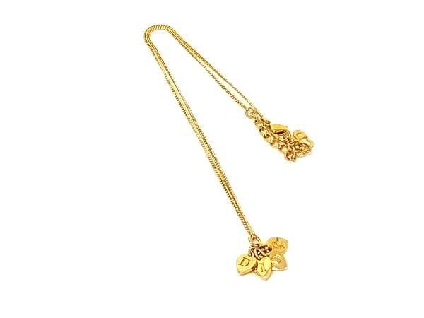 Dior Necklace Heart Logo Gold Metal Vintage