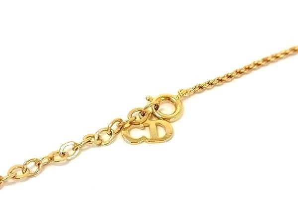 Dior Necklace Heart Logo Gold Metal Rhinestone Vintage — view 3