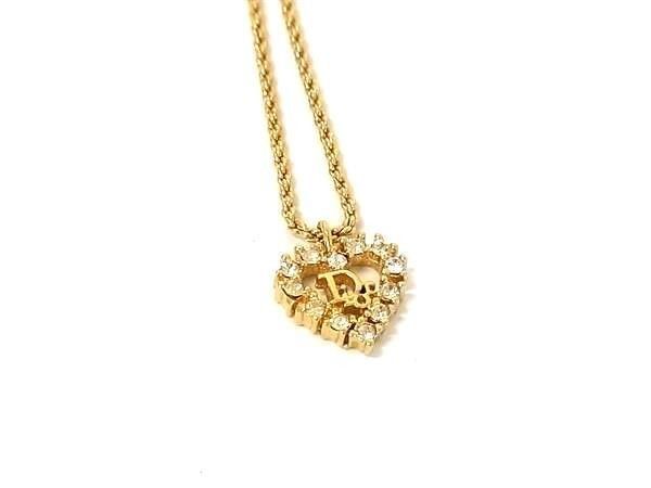 Dior Necklace Heart Logo Gold Metal Rhinestone Vintage — view 2
