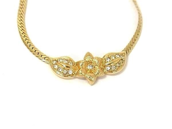 Dior Necklace Choker Flower Motif Gold Metal Rhinestone Vintage — view 2