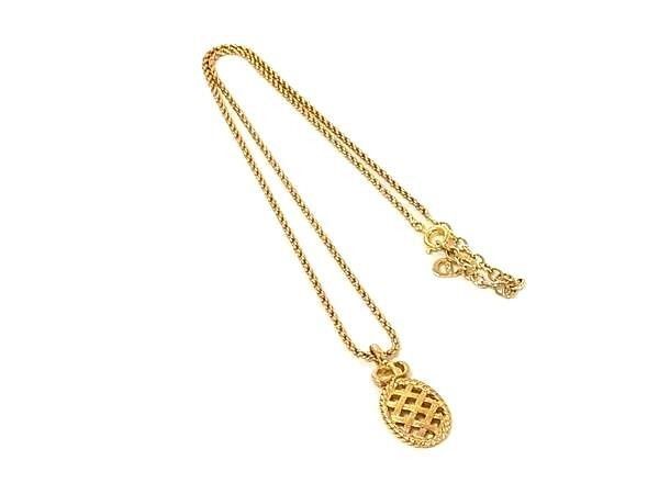 Dior Necklace Oval CD Logo Gold Metal Mesh Vintage
