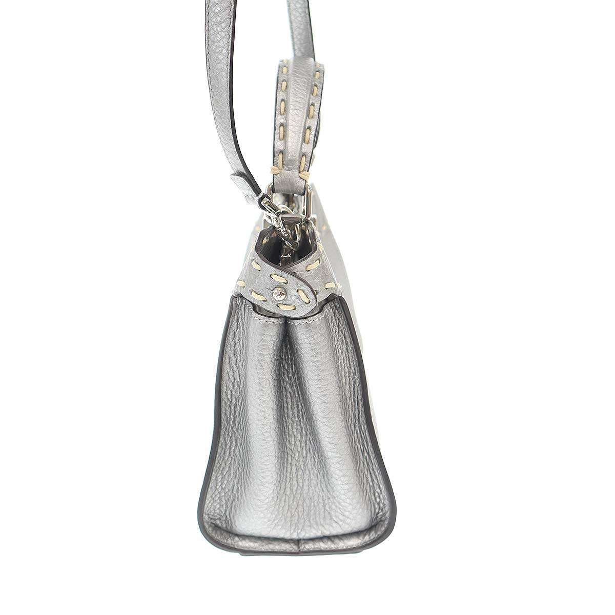 Fendi Peekaboo Mini Selleria Mini Shoulder Bag Silver — view 3