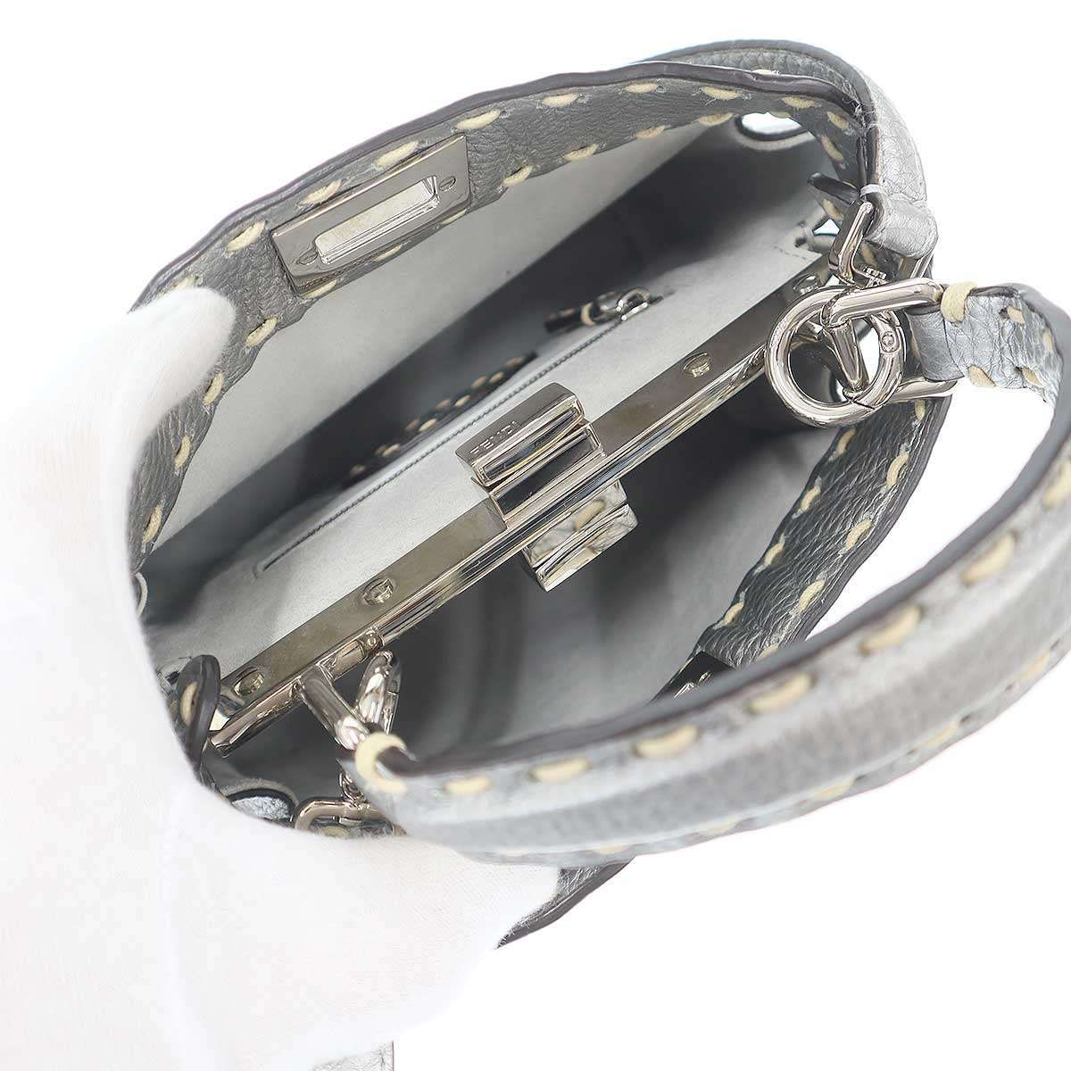 Fendi Peekaboo Mini Selleria Mini Shoulder Bag Silver — view 7