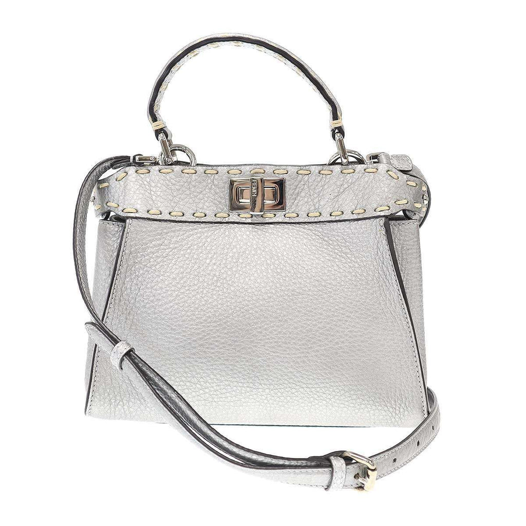 Fendi Peekaboo Mini Selleria Mini Shoulder Bag Silver