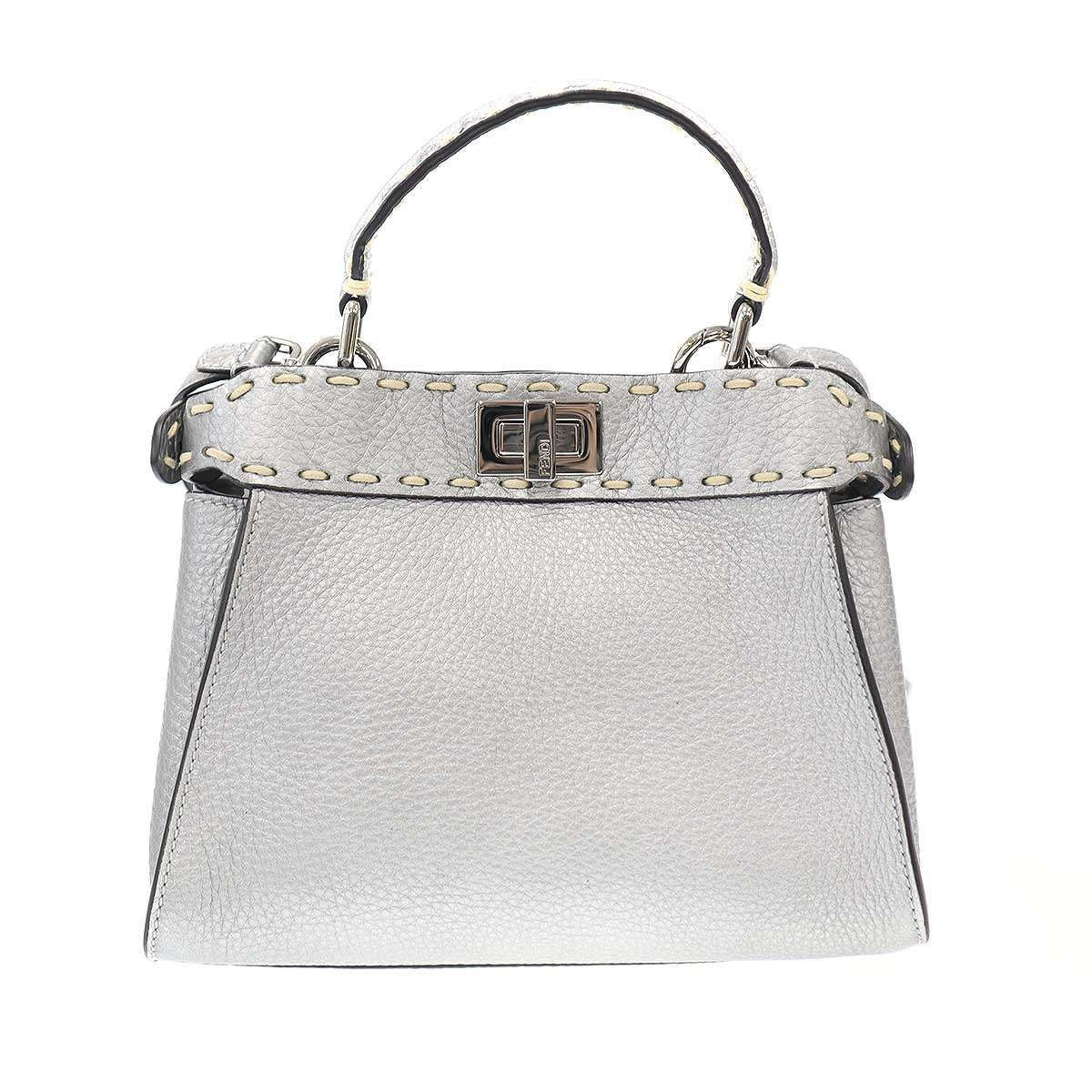 Fendi Peekaboo Mini Selleria Mini Shoulder Bag Silver — view 2