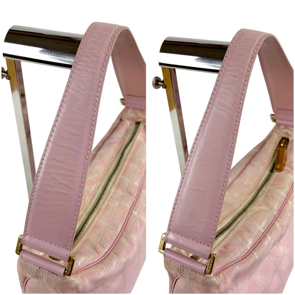 Chanel New Travel Line Hand Pink Mini Handbag Pouch Nylon Canvas CC Logo — view 7