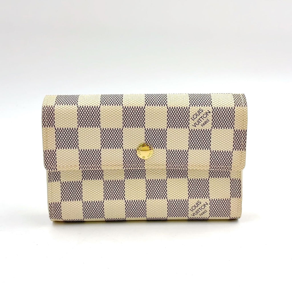 Louis Vuitton Portefeuille Alexandra Damier Azur Leather White Trifold Wallet