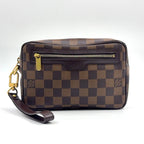 Louis Vuitton Pochette Viemakao Damier Ebene Leather Brown Clutch Gold
