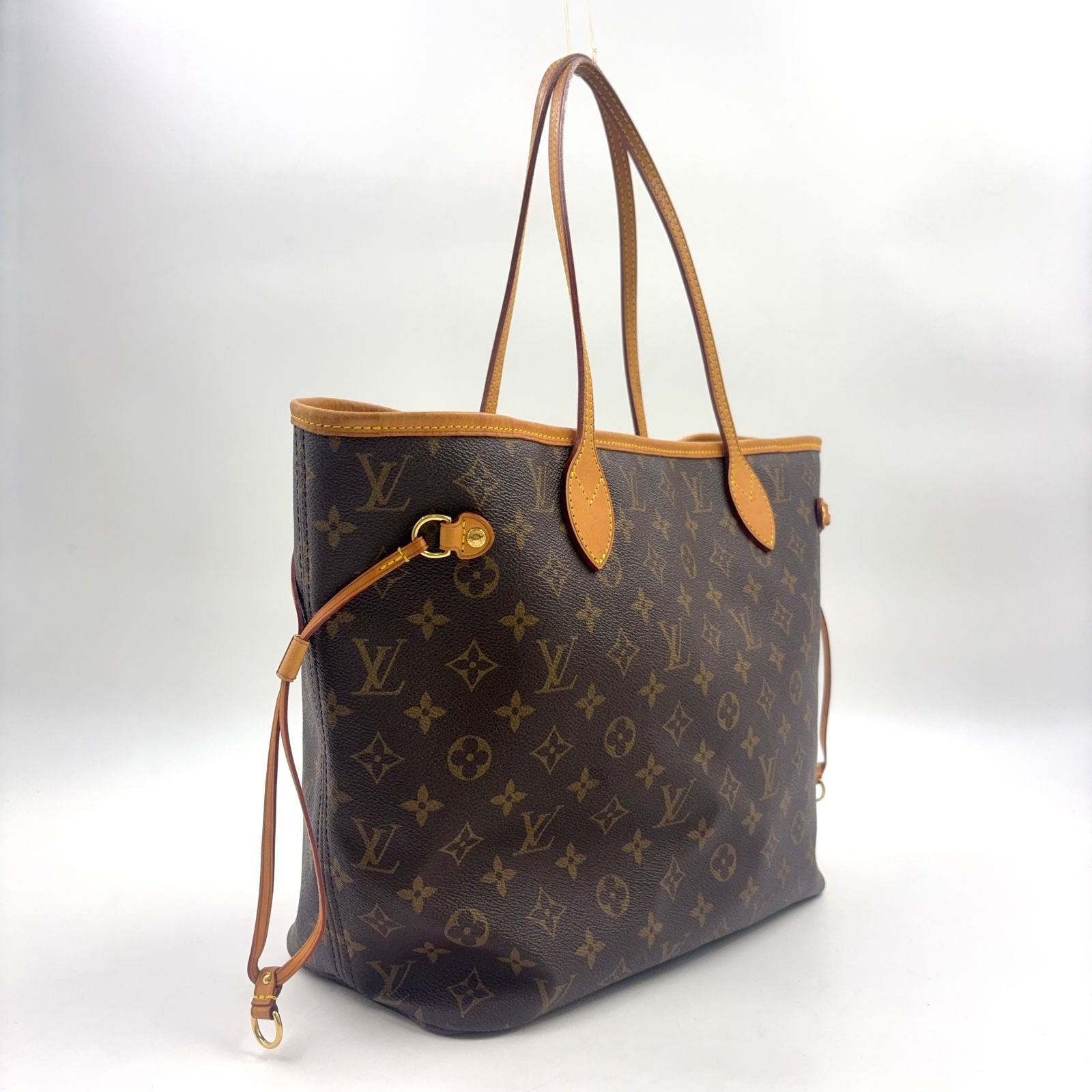 Louis Vuitton Neverfull MM Monogram Leather Brown Light Tote Bag Gold — view 2