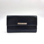 Gucci Logo Plate Leather Black Wallet Silver