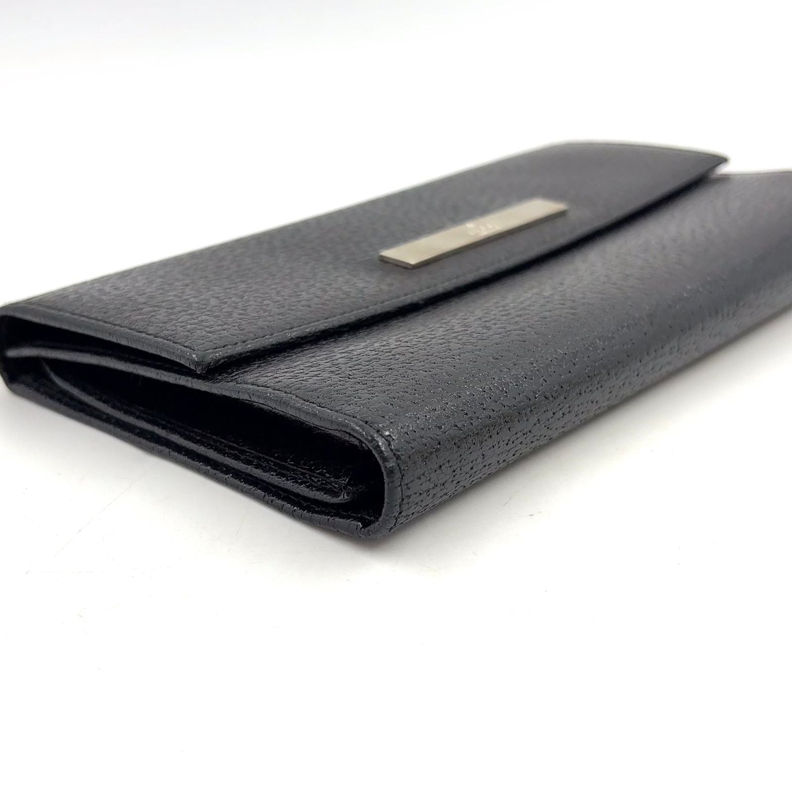Gucci Logo Plate Leather Black Wallet Silver — view 5