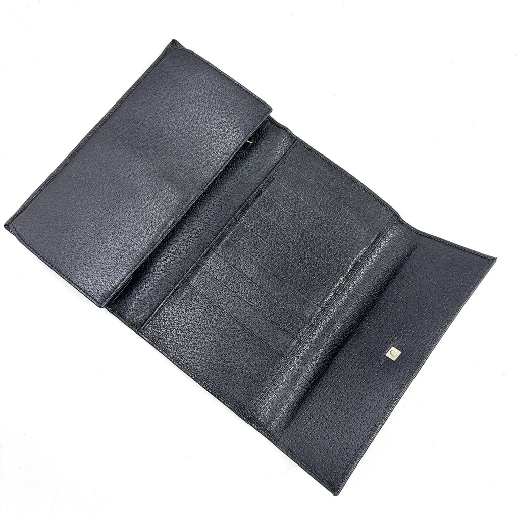 Gucci Logo Plate Leather Black Wallet Silver — view 3