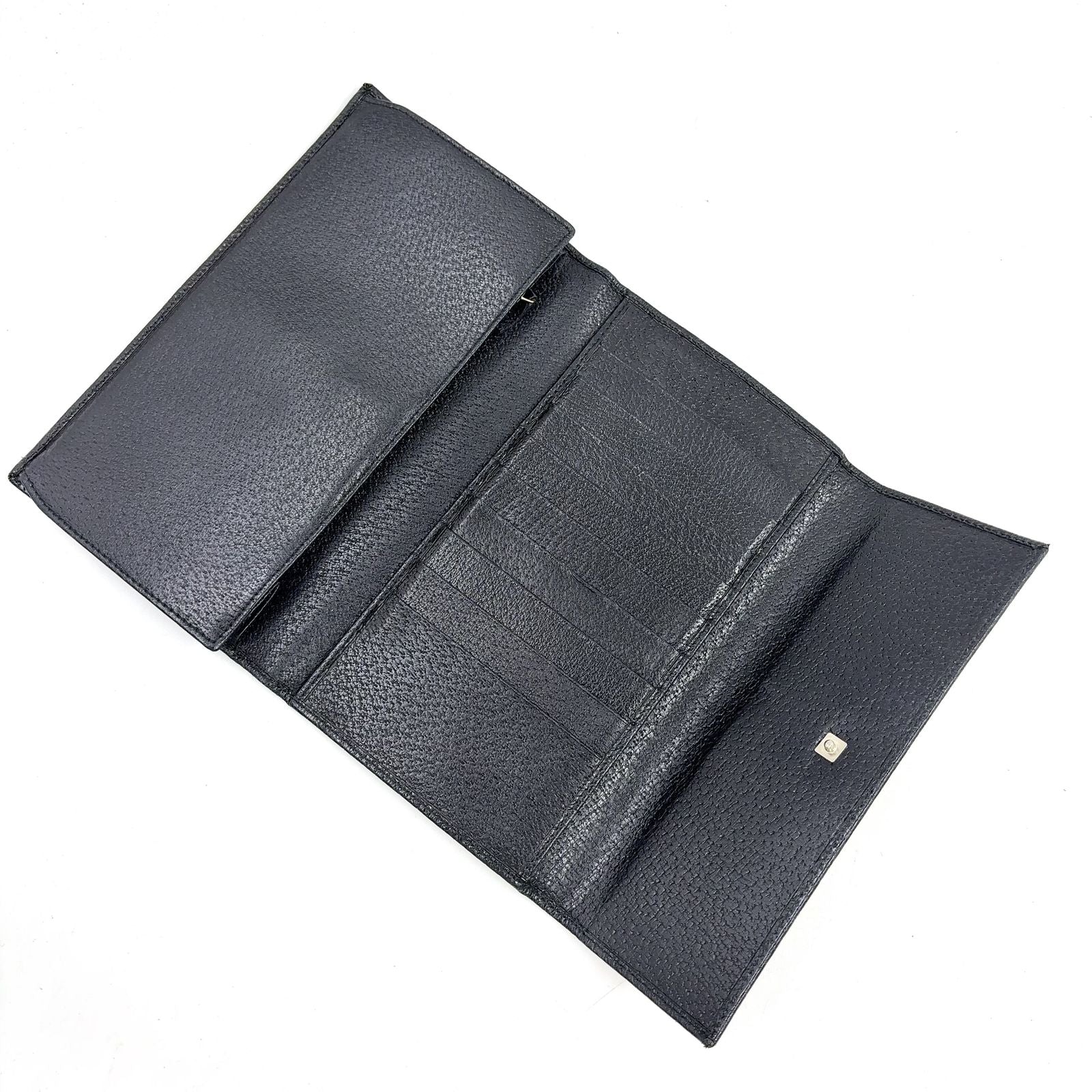 Gucci Logo Plate Leather Black Wallet Silver — view 3