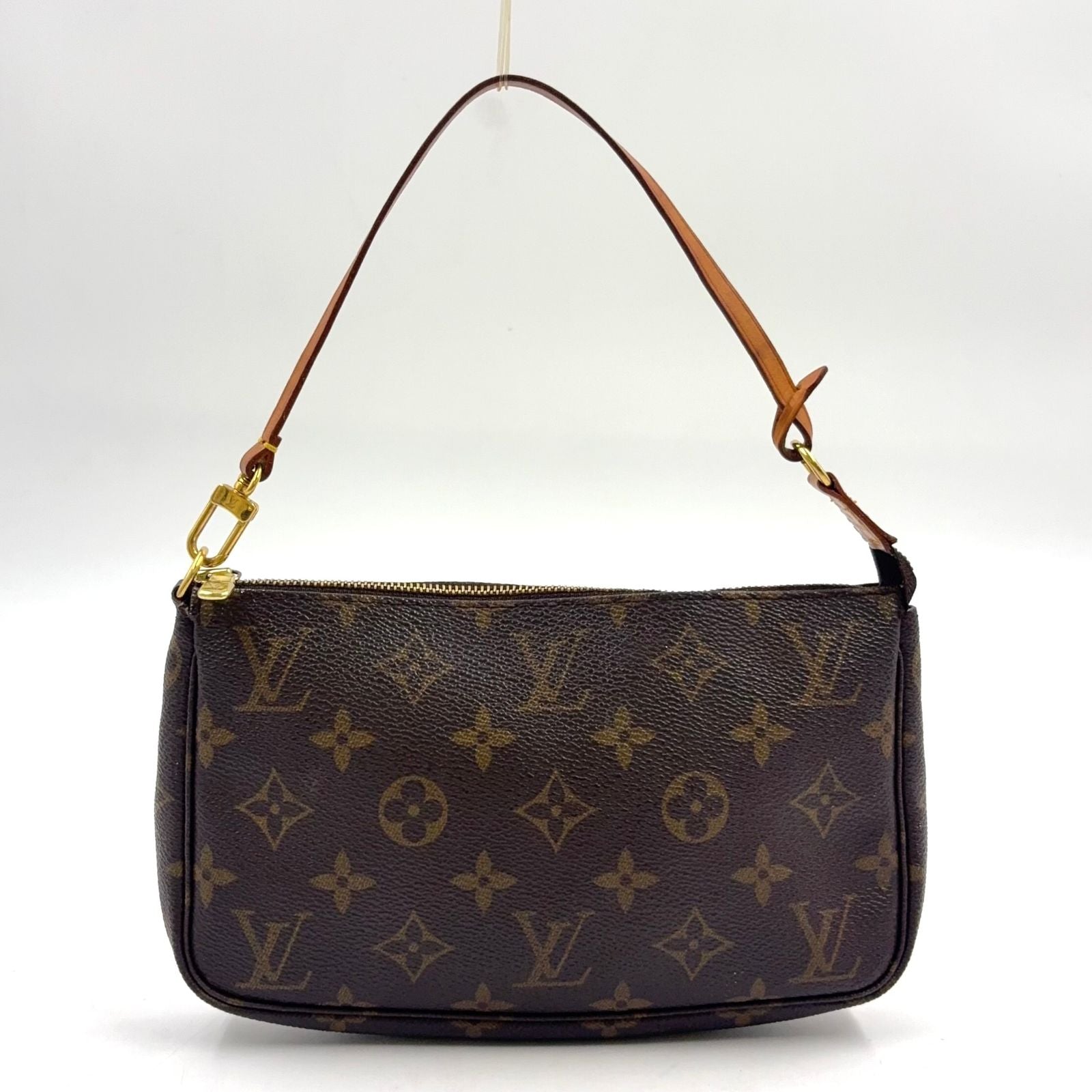 Louis Vuitton Pochette Accessoires Monogram Leather Brown Light Handbag Gold
