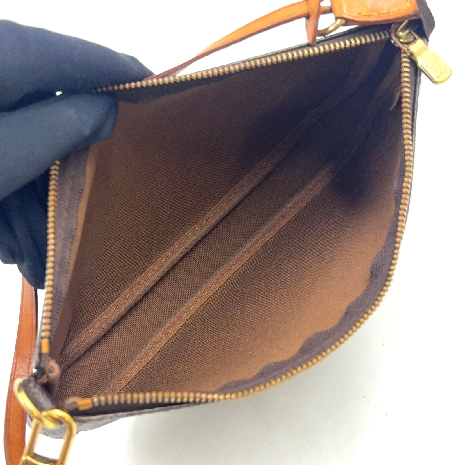 Louis Vuitton Pochette Accessoires Monogram Leather Brown Light Handbag Gold — view 3