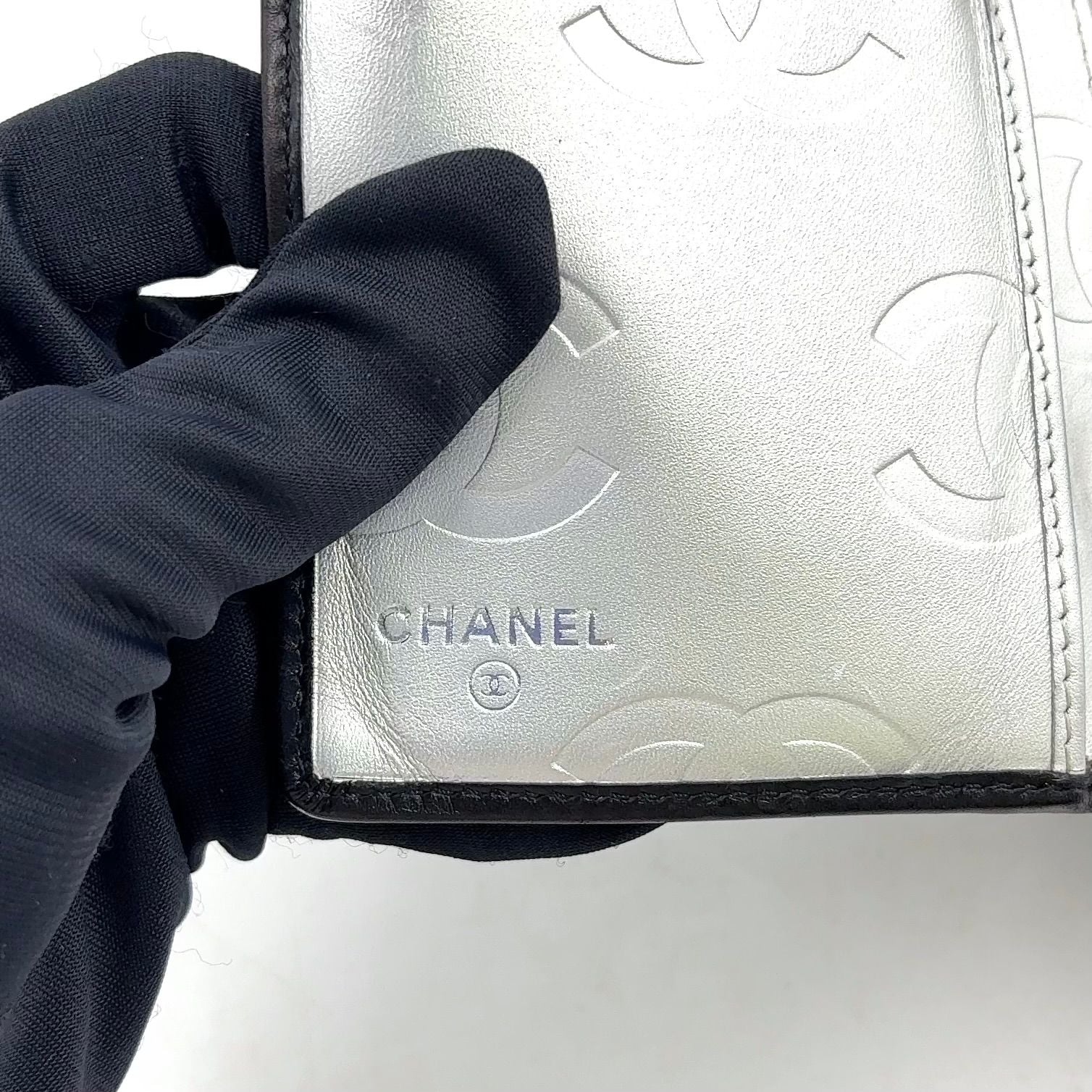 Chanel Cambon Line Lambskin Silver Black Wallet — view 4