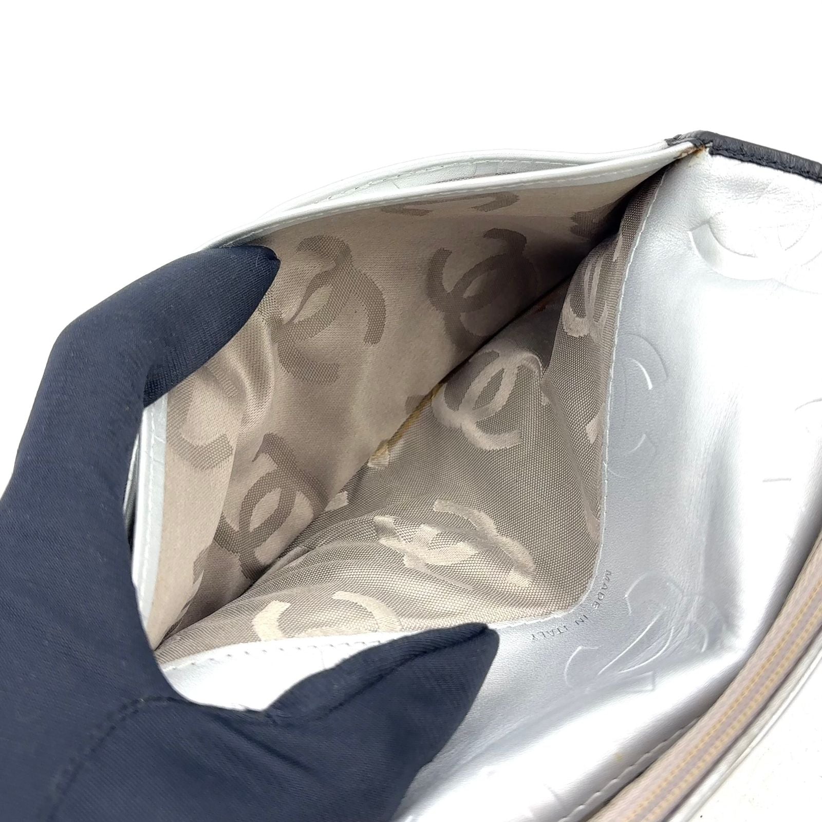 Chanel Cambon Line Lambskin Silver Black Wallet — view 5