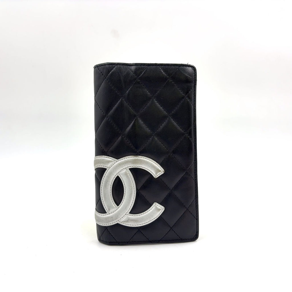 Chanel Cambon Line Lambskin Silver Black Wallet