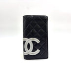 Chanel Cambon Line Lambskin Silver Black Wallet