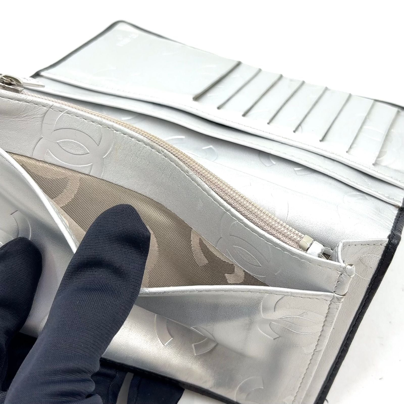 Chanel Cambon Line Lambskin Silver Black Wallet — view 7